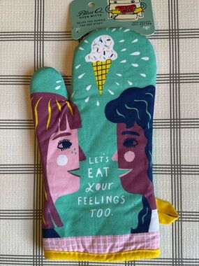 Let's Eat Your Feelings Oven Mitt - Illustrated Ice Cream Design